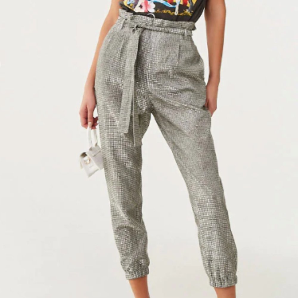 Metallic Paperbag Waist Joggers